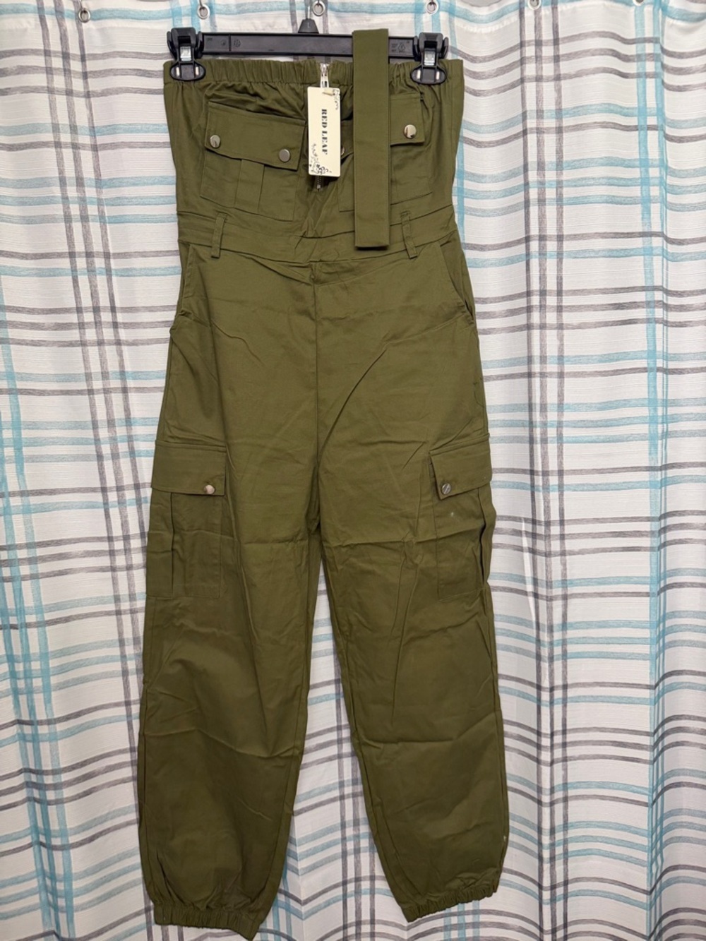 Olive Green Strap-Top Cargo Jumpsuit